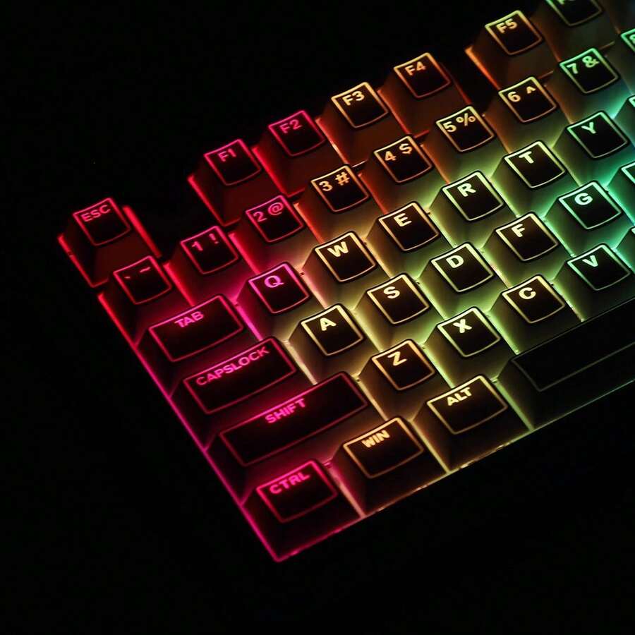 PBT Faceted Keycaps With Translucent Design, Laser-Etched Line Backlit Keycaps Compatible With Magnetic Axis Mechanical Switches - Black - View 1