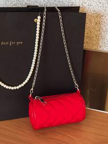 1pc Girls' PU Rhombus Embroidery Crossbody Bag, Fashion Versatile Mini Cylinder Bag, Luxury Niche Shoulder Bag, Zipper Closure, Suitable For Outing, Daily Outfit, Party, Travel, Birthday & Holiday Gift - A - View 14