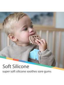 Mordedor de silicona para galletas y leche con chispas de chocolate, paquete de 2, más de 3 meses,40920890 - Azul y blanco - Ver 5