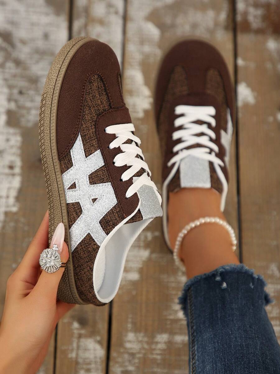 复古德式休闲运动鞋，时尚百搭低帮运动滑板鞋，休闲白鞋 - 棕色 - 查看 1