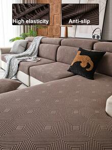 1pc Plush Velvet Stretch Sofa Cover, Solid Color Jacquard Design, Anti-Slip Anti-Dirty Durable Machine Washable, Holiday Decor Home Protection, Fits 1/2/3/4 Seater Sofa, Autumn Decor, Room Decor, Back To School, School Supplies - Brown - View 4