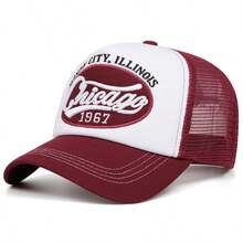 1顶芝加哥1967刺绣字母棒球帽，男女通用户外运动网眼卡车帽，美式休闲度假百搭按扣帽 - 彩色 - 查看 10