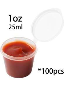 50/100个 2盎司带盖小塑料容器，一次性酱料碟，简约透明一次性蘸酱杯，带盖果冻杯，带铰链盖一次性分装杯，适用于厨房，可盛放酱料、调味品、舒芙蕾、沙拉酱、药品或史莱姆。 - 彩色 - 查看 10