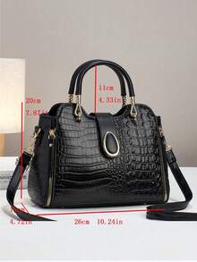 Túi xách nữ thời trang mới, kiểu dáng patchwork, đa năng, thanh lịch, cổ điển, cao cấp, có thể đeo vai hoặc đeo chéo, dung tích lớn. - màu đen - Xem 4