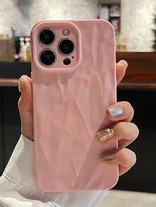 1pc 3D Pleated Texture Pink Phone Case, Creative & Fashionable, Suitable For IPhone 17 Pro Max/16 Pro Max/15 Pro Max/13/16/15/17 Pro/14/11, Pleated Phone Protective Cover - Pink - View 2