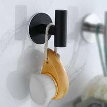 1pc Self Adhesive Hooks Robe Towel Hangers Wall Coat Clothers Racks Holder Keychain Hanger Rustproof 304 Stainless Steel Shower Hook Bathroom Accessories Kitchen Organizer - 黑色 - 查看 5