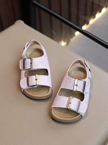 Girls' Sparkly Glitter Double-Strap Sandals – Adjustable Gold Buckle Closure, Soft Padded Footbed, Stylish Summer Toddler Party & Casual Footwear - Lilac Purple - View 4