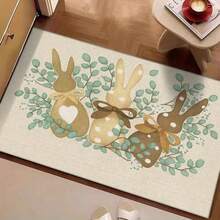 1pc Cute Rabbit & Green Leaf Pattern, Warm Pastoral Style, Beige Accents, Lovely Home Decor Carpet, Suitable For Living Room, Bedroom, Outdoor - Exquisite Home Decoration, Suitable As Living Room Rug, Doormat - Multicolor - View 4