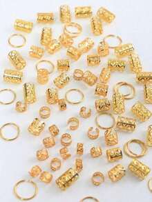 80pcs Gold-Color Dreadlocks Hair Rings Set Braiding Design Headwear Accessories Adjustable Hairband Women And Girls - Kaneko - Xem 3