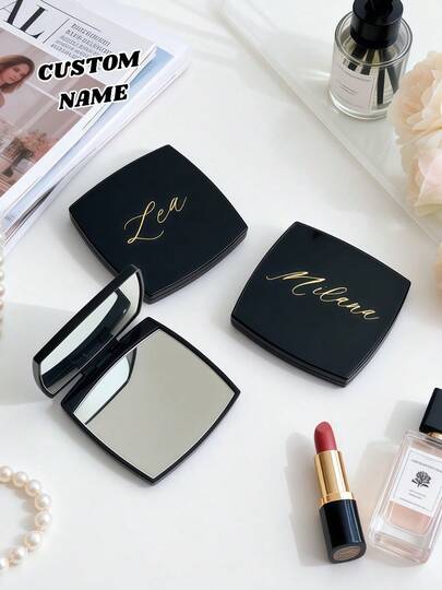 개인 맞춤형 포켓 메이크업 거울, 맞춤형 블랙 사각형 컴팩트 거울, 각인된 포켓 메이크업 거울, 이름이 새겨진 컴팩트 거울, 맞춤형 신부 들러리 거울, 메이크업 거울, 여행용 거울 - 세련되고 심플하며 독특한 개인 맞춤형 선물, 크리스마스 선물, 발렌타인 데이 선물로 적합