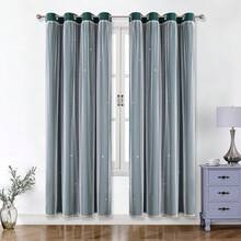 1pc Star Hollow Window Curtain, Polyester Lace Star Sheer Curtain, Room Darkening Curtain, Princess Style Double Layer Blackout Curtain - Dark Green - View 12