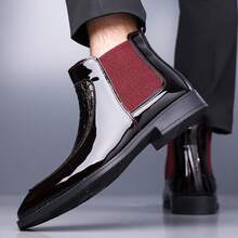 Men's Fashionable Business Chelsea Boots With Pressed Crocodile Texture Design, Elastic Band Ankle Dress Boots, Business Party Pointed Low Heel Fashion Footwear - 棕色 - 查看 4