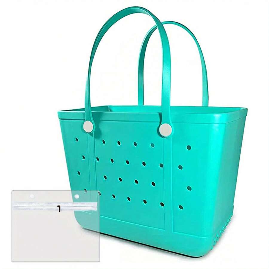 [Rubber Beach Bag] Extra Large Rubber Beach Bag Tote Bag | For Women Large Sandproof Travel Tote Bags For Beach Outdoor Sports - Grass Green - 查看 1