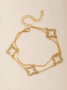 1 pieza Calcetines de tobillo minimalistas y de moda con doble capa hueca en forma de trébol para mujeres - Dorado - Ver 3