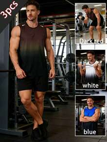 3pcs/Set New Outdoor Men Sports Fitness Gradient Sleeveless Vest, Summer Gym Workout Running Training Casual Elastic Tank Top - Multicolor - View 10