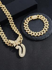 2pcs Women's Silver Necklace Set - A-Z Rhinestone Butterfly Letter Pendant Necklace & Bracelet, Diamond-Shaped Cuban Chain, Cursive Letter Jewelry - Fashion Ice Crystal Butterfly - View 16