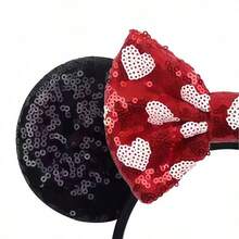 Disney 1pc Shiny Cute Heart Polka Dot Cartoon Mouse Theme Big Ear Sequin Headband, Student Party Costume Ball Role Play Theme Park Decor Hair Accessory - Black and Red Heart Polka Dots - View 3