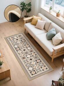 3.5mm Thick Vintage Tile Pattern Kitchen Mat, Soft Rubber Linen Material, Absorbent And Easy To Clean Floor Rug, Suitable For Kitchen, Bathroom, Laundry Room, Entryway And More - Multicolor - View 6