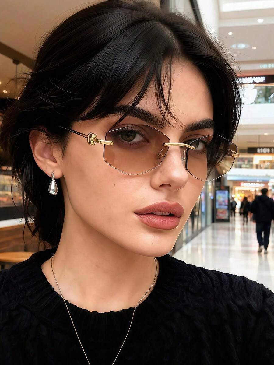 1 Piece Of Fashionable Polygonal Rimless Geometric Fashion Glasses, Unique Design For Women - Multicolor - View 1