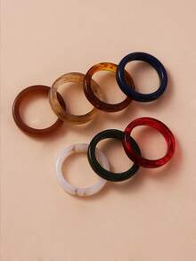 7pcs Retro & Elegant Resin Women's Rings With European And American Style - Multicolor - View 7