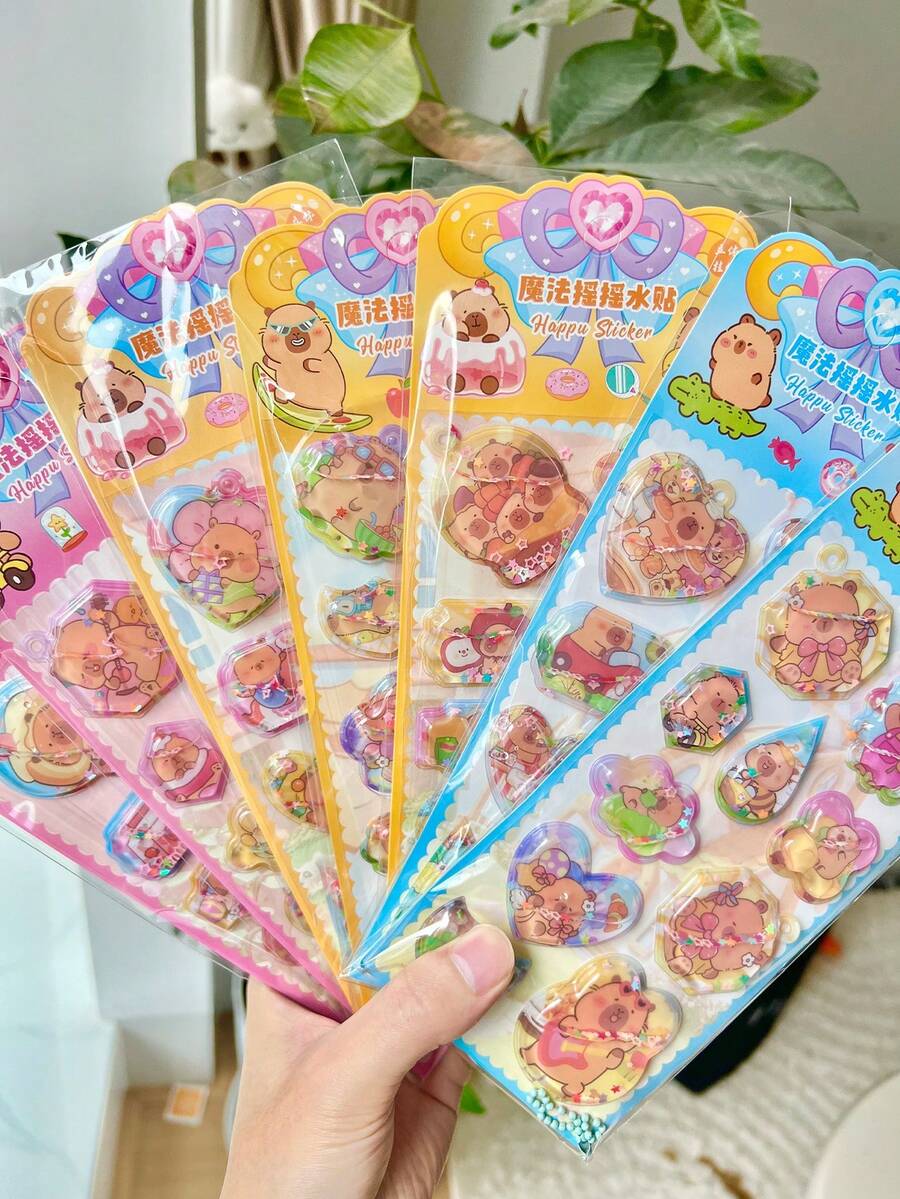 3D可爱小熊注水装饰贴纸，卡通动物闪亮水晶贴纸，趣味装饰贴纸，适用于水瓶、冰箱、手机壳、笔记本、剪贴簿、奖励礼品 - 彩色 - 查看 1
