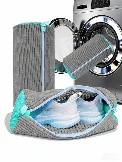 1pc High-Efficiency Shoe Washing Bag - Round Polyester Protective Bag With Zipper, Machine Washable For Shoes, Laundry Bag, Durable Zipper Closure, Shoe Storage