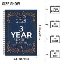 1pc Notebook, School & Office Supplies, Students, Coworkers, Writing, Note-Taking, Beautifully Designed Cover, Back To School Season - Blue - View 6
