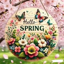 1个“你好春天”花环装饰牌，圆形木质“你好春天”装饰牌，春季花环装饰牌，节日装饰，房间装饰，家居装饰，节日装饰，前门装饰，墙面装饰，背景装饰 - 彩色 - 查看 4