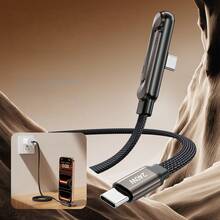 240W Super Fast Charging Retractable 2-In-1 Charging Cable With Phone Holder, Suitable For Gaming, Office, Car Travel, Compatible With Type-C Devices, Black Compatible With IPhone 17, 17 Pro Max, 16, 16 Plus, 16 Pro, 16 Pro Max,Compatible With Redmi, Compatible With OnePlus Charger - Black - View 2