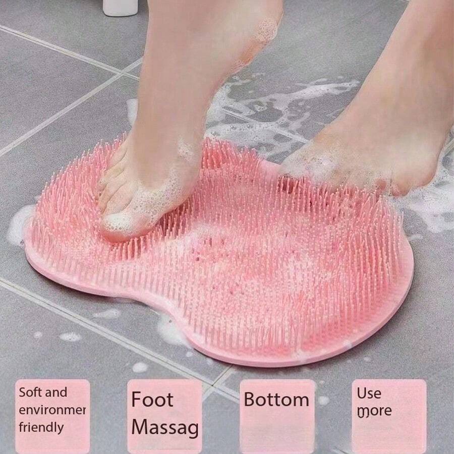 1pc Back Scrubber, Silicone Bath Brush, Wall-Mounted Shower Scrubber, Massage Bath Sponge, Foot Scrubber Mat - Multicolor - View 1