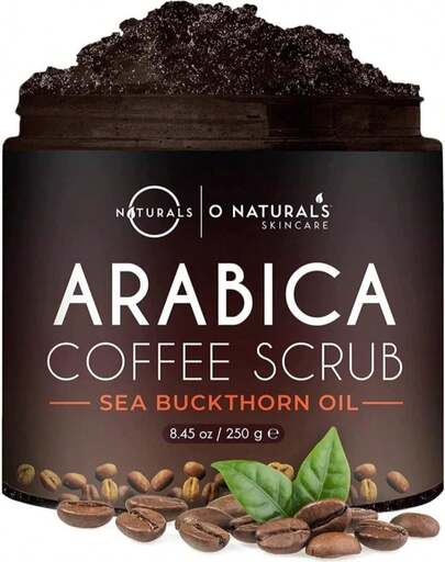 O Naturals Exfoliating Scrub, Natural Dead Sea Salt Deep-Cleansing Face &Amp; Body Scrubs. Anti-Cellulite Tones Helps Oily Skin, Acne, Ingrown Hairs &Amp; Dead Skin Remover - Coffee Arabica 8.45oz