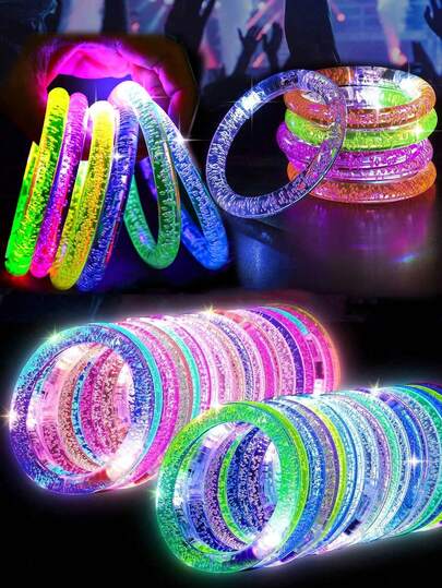 30pcs LED Light Up Bracelets, 6 Color Glow Sticks Bracelets Glow In The Dark Party Supplies, Non Candy Gift For Halloween, Christmas, Birthday Party Favors, Suitable For Birthday, Wedding, Carnival, Party, Concert, Sports Event, Masquerade, Gathering With Friends, Pranks, Music Video, Disco, Slow Dance Bar, Bar, Dance Hall And Other Occasions