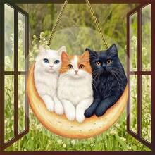 2D亚克力三猫阳光捕捉器，花园装饰，仿旧效果，悬挂式阳光捕捉器窗饰，家居户外装饰，爱猫人士礼物，圆形 - 彩色 - 查看 4