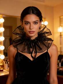 夸张的欧根纱贵妇假领，蓬松网状领，动漫角色扮演装饰领 - 黑色 - 查看 3