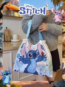 Disney 1 Pc Officially Licensed Stitch Pattern High-Capacity Shopping Bag Foldable Tote Bag Drawstring Shoulder Bag Lightweight Big Bag Official Licensed - Verifiable For Lady/Women/Students Perfect For Daily/Shopping/Going Out - Multicolor - View 7