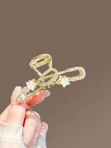 1pc Elegant Faux Cat Eye Stone Flower Hair Clip, Large Hair Claw Clip Barrette, Sophisticated Alloy Hair Accessory, Spring/Summer - Multicolor - View 9