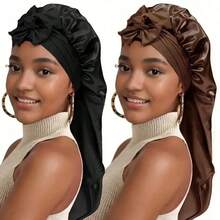 1pc Women's Pink Elastic Drawstring Long Satin Silk Hair Bonnet, Curly Hair Wrap, Suitable For Long Hair, Braids, Dreadlocks, Curly Hair, Satin Silk Hair Bonnet, Satin Bow Hair Bonnet