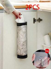 1pc Wall-Mounted Plastic Bag Dispenser Rack, Household Grocery Bag Holder, Hanging Trash Bag Organizer For Kitchen - Multicolor - View 9