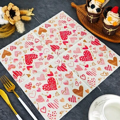 20 件装韩流风格心形餐垫和餐巾，适用于双层心形桌布，可用于婚礼、情人节、派对装饰，长度 13 英寸，是情人节、狂欢节、科隆狂欢节、复活节、婚礼餐桌布置的理想之选。