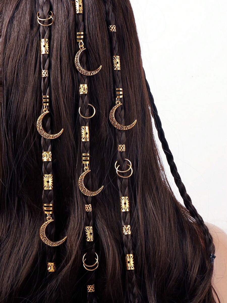 45pcs Women's Braided Hair Accessories Set, Includes Stars, Moons, Hair Clips, Suitable For Holidays, Parties, Daily Wear, Pendants, Gifts, Ramadan, Claw Clips, Hair Slide, Hair Barrettes - Gold - View 1