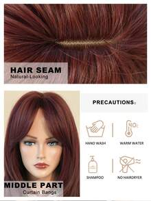 7JHH WIGS 优雅的24英寸酒红色女士假发 - 时尚简约的长款层次假发，带有刘海，采用耐热纤维全机织合成纤维制成，外观自然，适合日常佩戴、音乐节派对等场合，也是母亲节的理想礼物。 - 酒紅色 - 查看 7