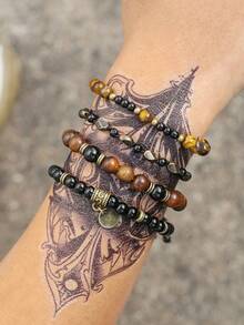 Bộ 3-4 vòng tay hạt đá mắt hổ độc đáo dành cho nam, vòng tay dệt phù hợp với trang phục hàng ngày, quà tặng cho bạn trai/cha. - Nhiều màu - Xem 6