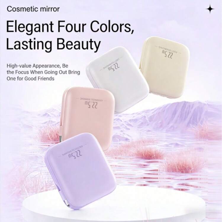 Sạc dự phòng mini 2 trong 1 tích hợp cáp tiện dụng, dung lượng 10000mAh, sạc nhanh 15W, kèm gương trang điểm, tiện lợi khi đi du lịch, bộ quà tặng Valentine kèm theo. - Hồng - Xem 2