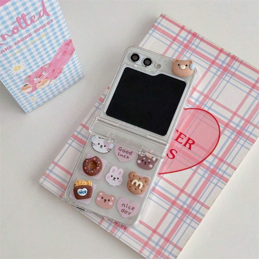 3D Cute Pet Puzzle Foldable Phone Case For Samsung Z Flip3/4/5/6/7, Soft Healing Protective Cover - Multicolor - View 1