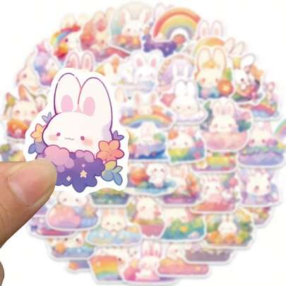 50pcs Easter Bunny Cartoon Glossy Stickers, Suitable For Planner, Notebook, Laptop, Car, Skateboard, Water Bottle, Computer, Phone, Helmet, Etc.