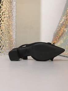 Spring New Fashion Women's Pointed Toe Wedding High Heels, Thick Heel Black Rhinestone Bow Casual Comfortable Shoes - Black - View 4