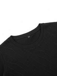GRDR Camiseta de manga corta con textura de punto, nueva camiseta interior casual de cuello redondo para hombre de primavera/verano - Negro - Ver 3