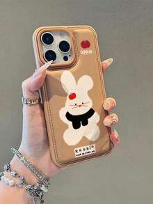 兔子图案单件装纹理蓬松手机壳，兼容 11/12/13/14/15/16/17系列，送给家人、朋友、节日的绝佳礼物 - 黃色 - 查看 2