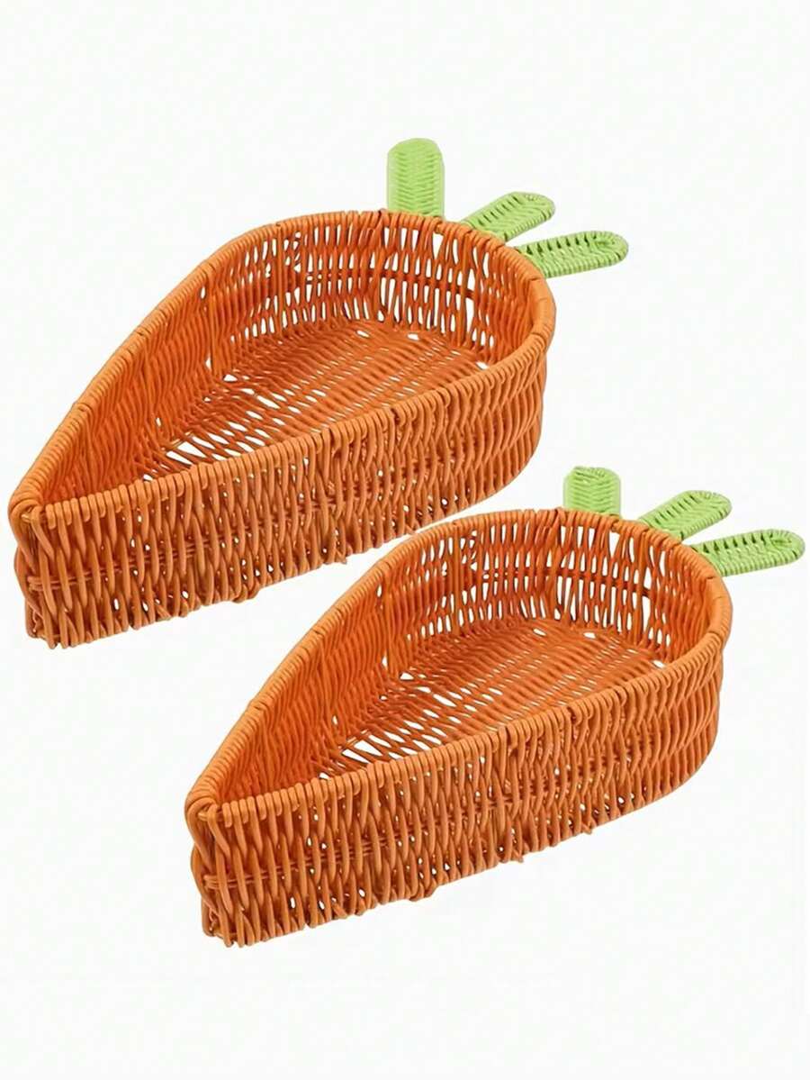 1个胡萝卜造型复活节篮子，复活节派对装饰，用于盛放复活节礼物，编织塑料藤条盘，彩蛋礼品收纳篮，创意装饰篮，复活节派对用品 - 彩色 - 查看 1