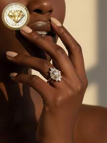 1pc Women's Engagement Ring, Palace Starburst Teardrop Ring, 2.3g 925 Sterling Silver, 1.5 Carat Moissanite, Bohemian Palace Style, Engagement, Proposal, Wedding Anniversary, Valentine's Day Gift, Comes With Moissanite Certificate And Elegant Gift Box - Gold - View 2